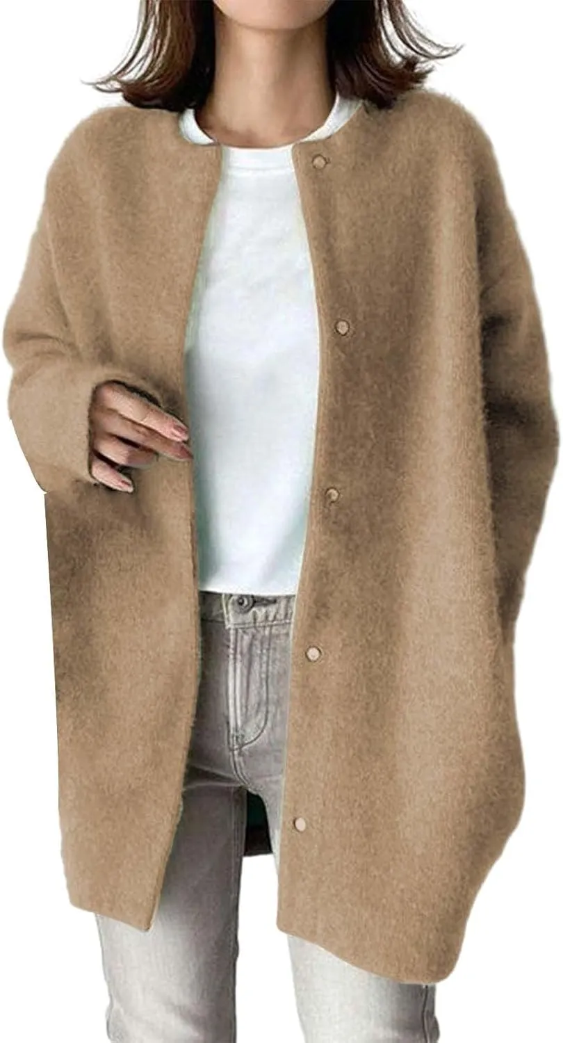 Warm Cardigans for Women Women's Korean Wool Coat Slim Trench Long Coat Fall Winter Elegant Round Ladies Short