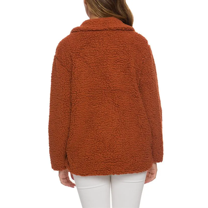 Women shawl collar faux fur cardigan double breasted coat