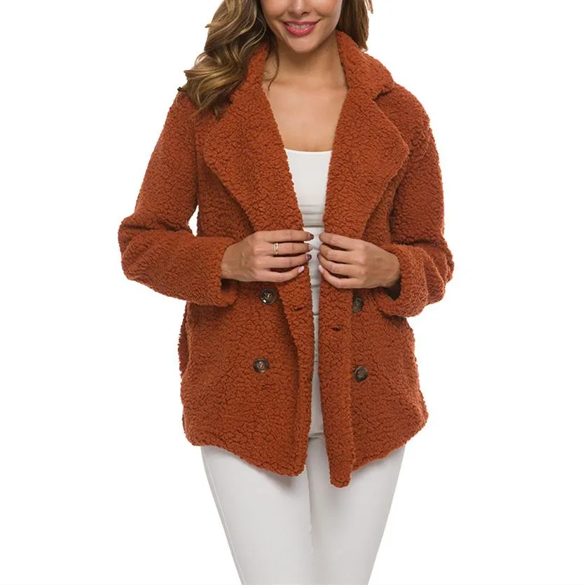 Women shawl collar faux fur cardigan double breasted coat