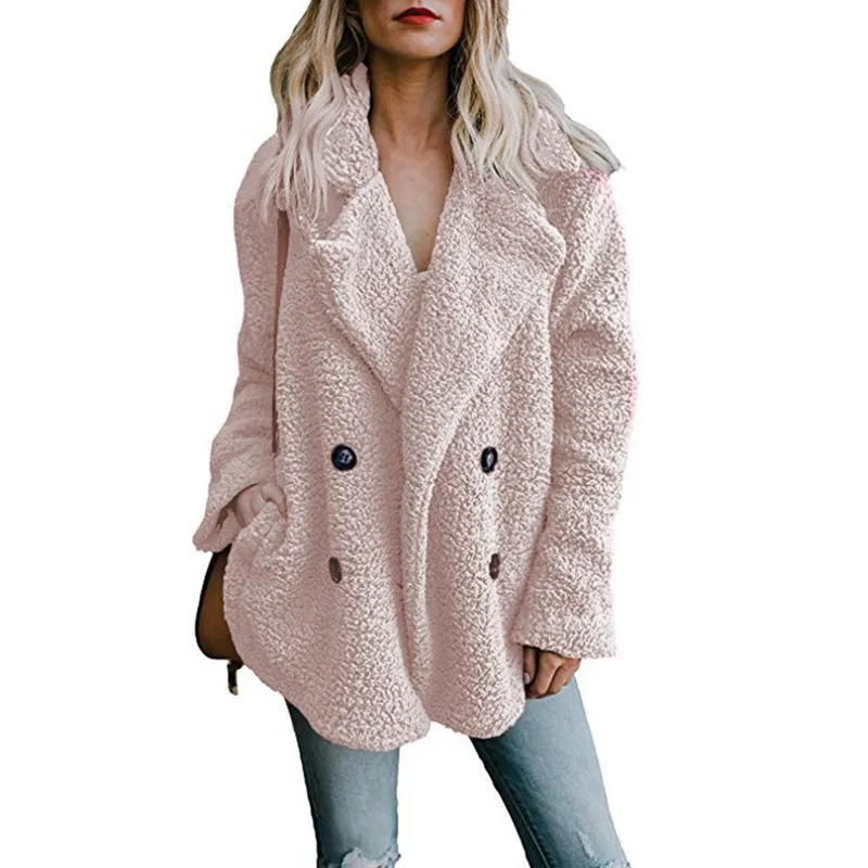 Women shawl collar faux fur cardigan double breasted coat