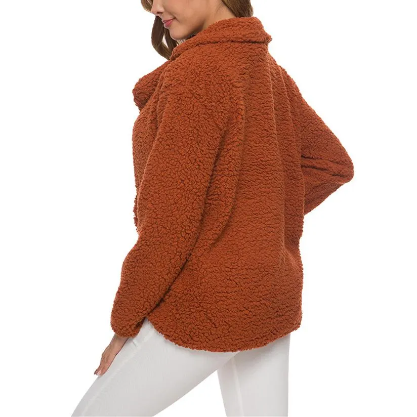Women shawl collar faux fur cardigan double breasted coat
