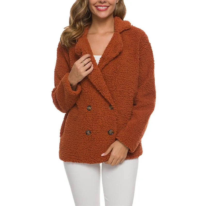 Women shawl collar faux fur cardigan double breasted coat