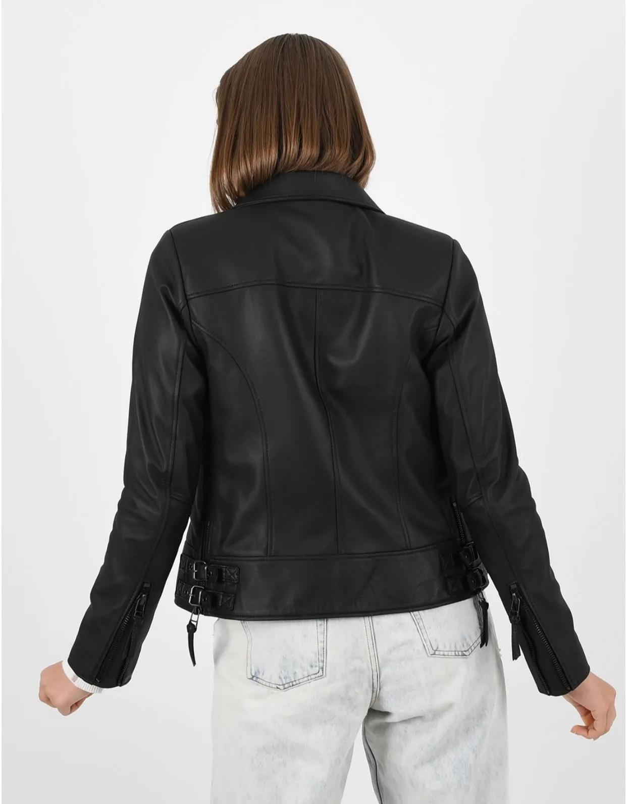 WOMEN’S BLACK CLASSIC BIKER LEATHER JACKET