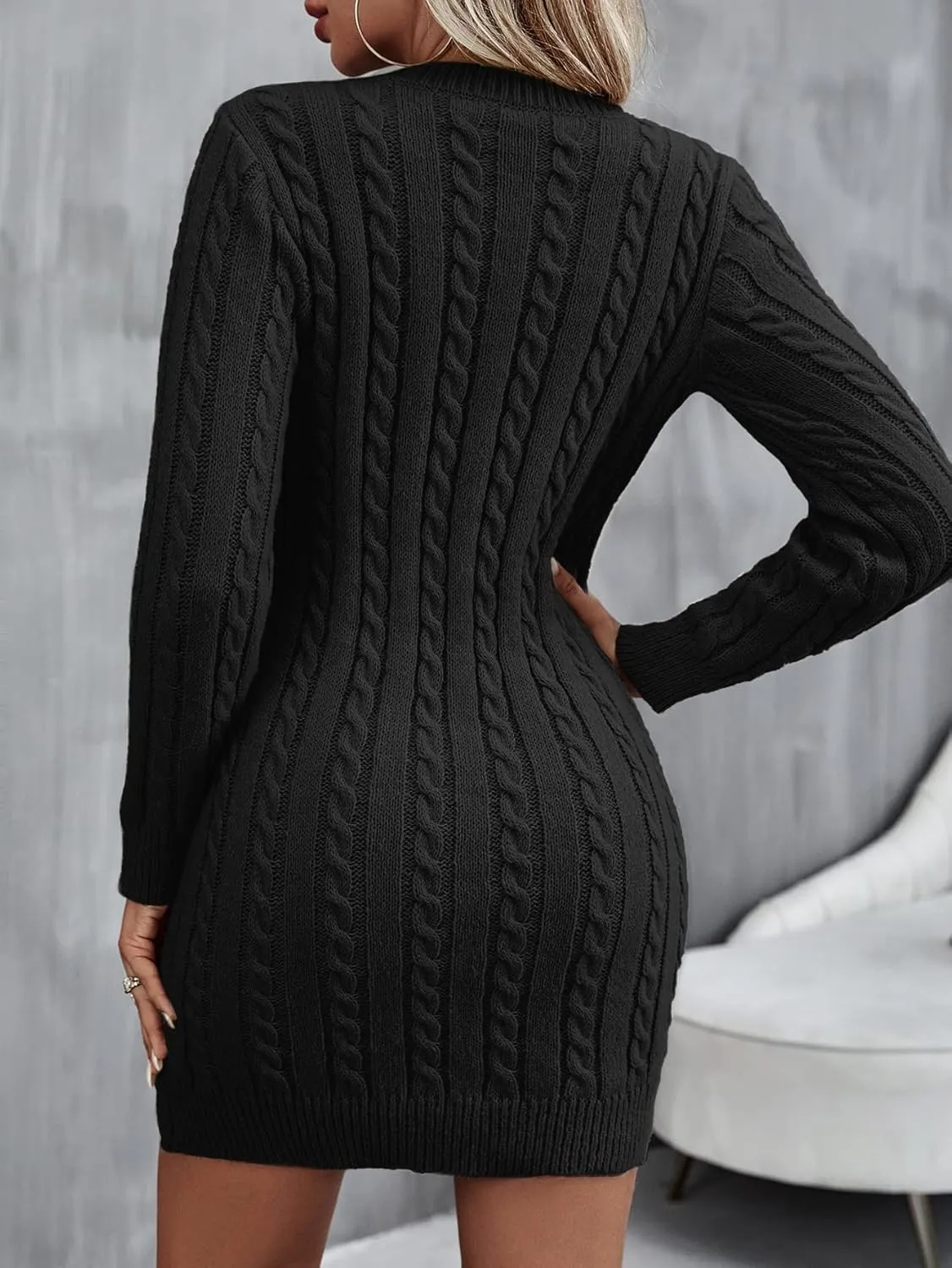 Women's Bodycon Pullover Mini Sweater Dresses Crew Neck Long Sleeve Knit Winter Sweaters Dresses