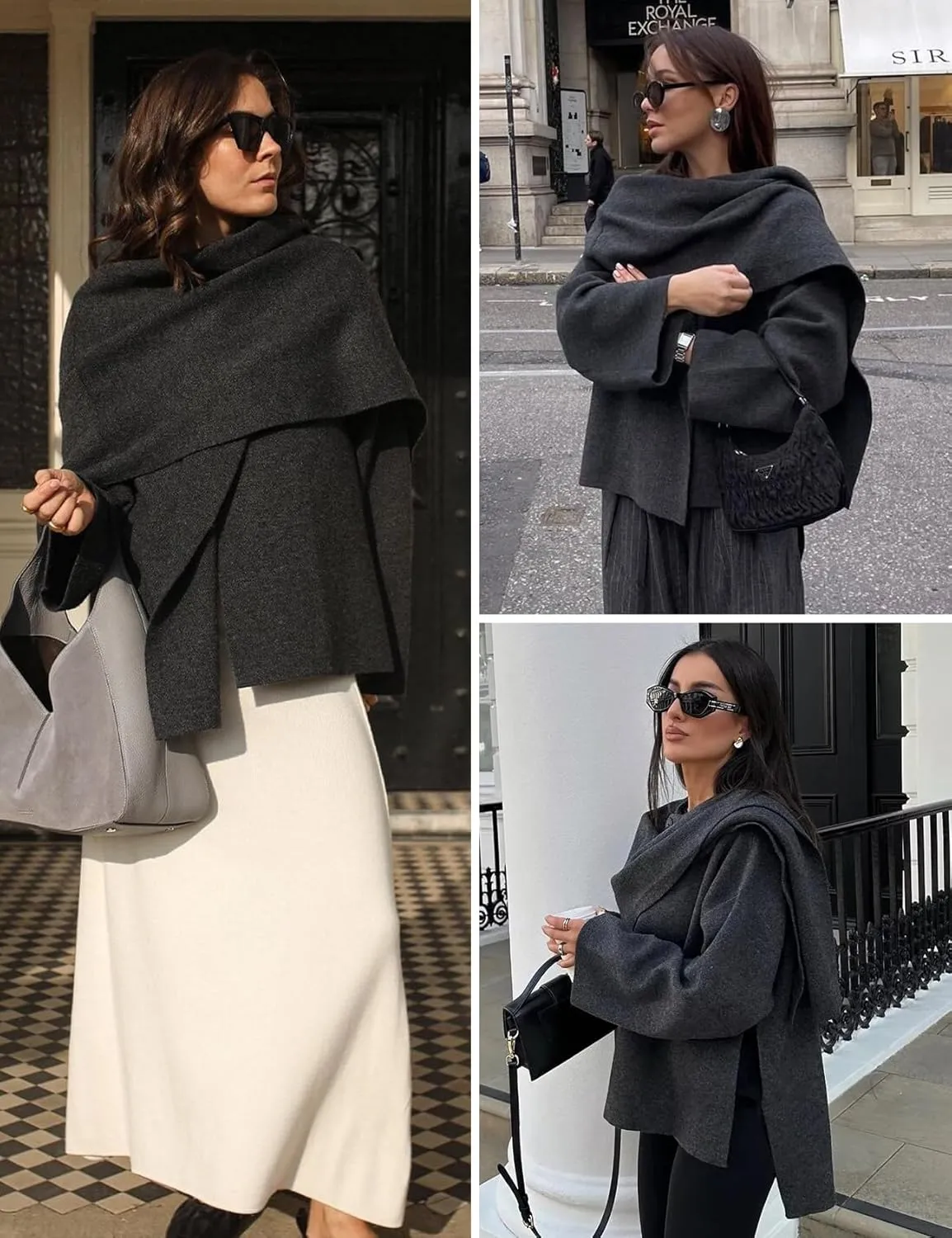 Wyeysyt Women's Crop Knit Scarf Coat High Low Long Sleeves Knit Cardigan with Undetachable Scarf