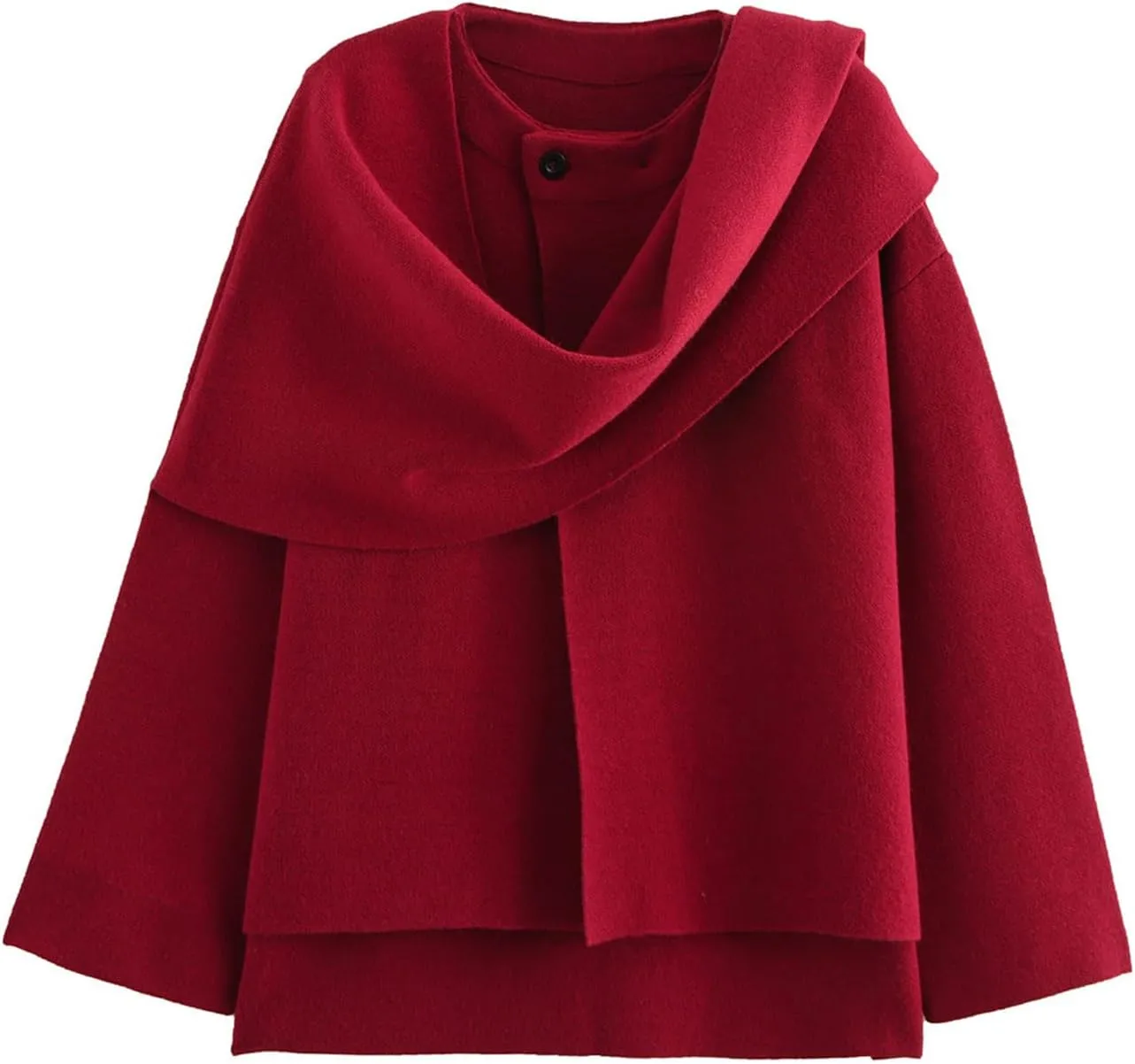 Wyeysyt Women's Crop Knit Scarf Coat High Low Long Sleeves Knit Cardigan with Undetachable Scarf