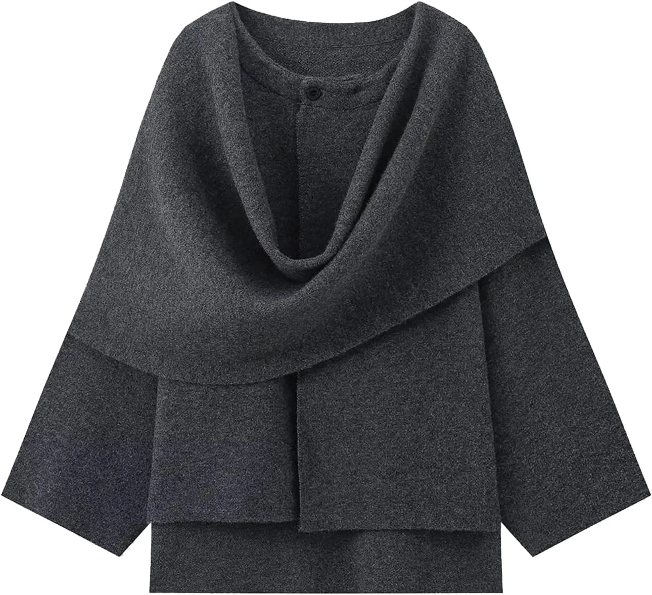 Wyeysyt Women's Crop Knit Scarf Coat High Low Long Sleeves Knit Cardigan with Undetachable Scarf